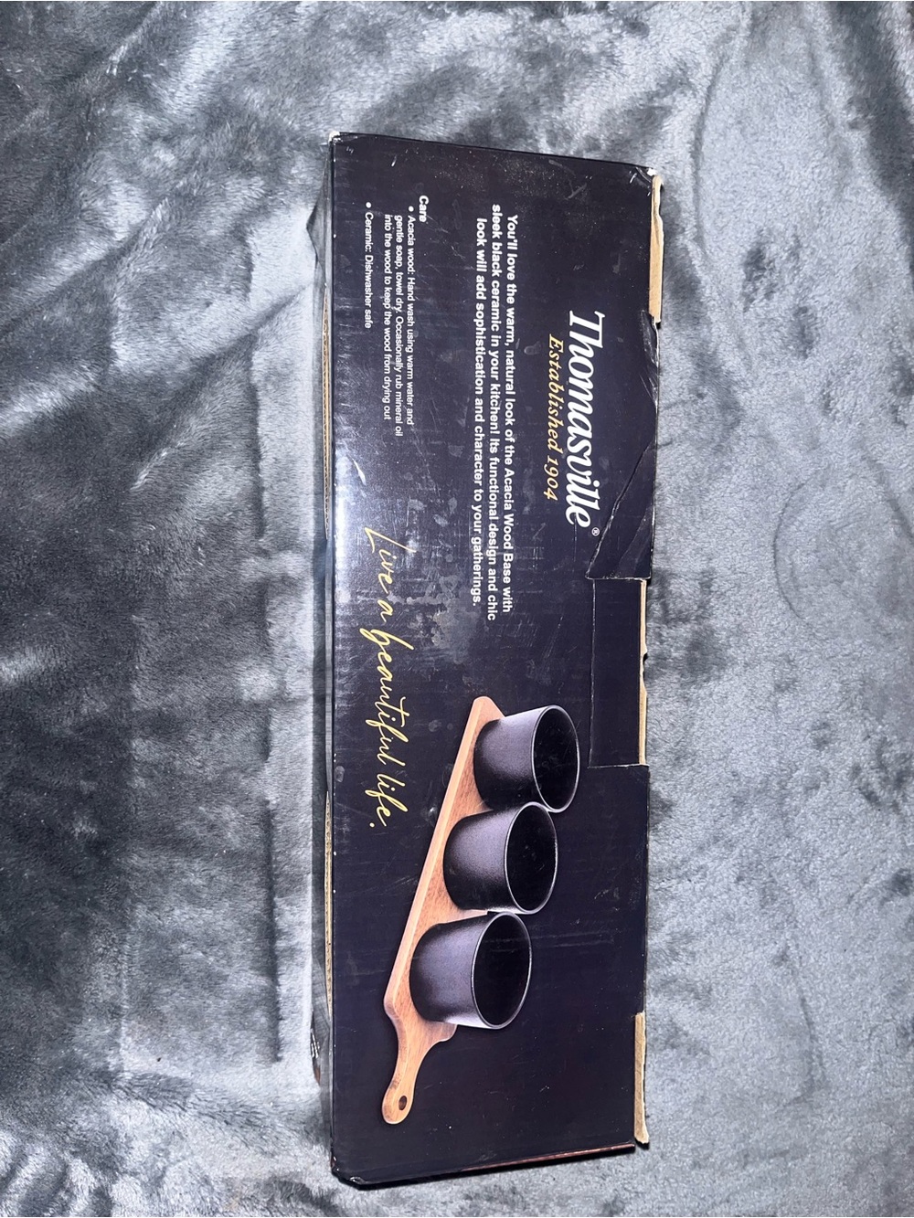 Thomasville Black Ceramic Serveware Set with Wood Tray